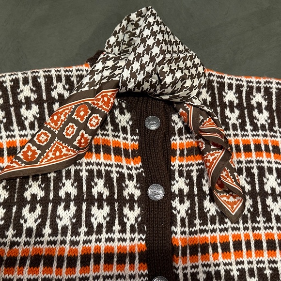 Brown Orange Cream Glentex Acetate MCM Scarf - Picture 8 of 15